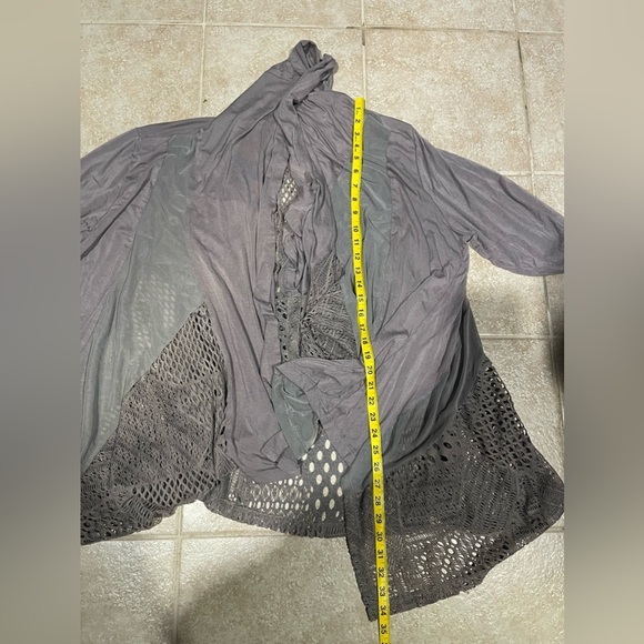 La Vanya Draped Open Front Lagenlook Cardigan with Crochet Lace Trim Size 3X - Picture 5 of 6